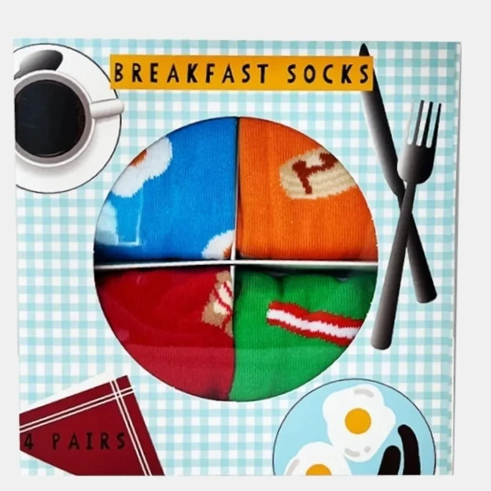 Unisex Breakfast Socks Gift Set - 4 Pair bacon eggs French toast pancake socks